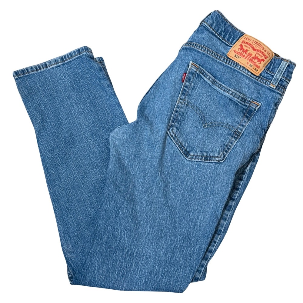 Levi's 511 Slim Fit Medium Wash Broken In Soft Denim Jeans (36x32) 5 Pocket Worn